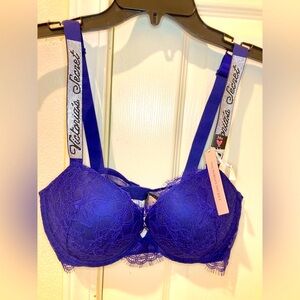 VICTORIA'S SECRET VERY SEXY BLING SHINE STRAPS PUSH-UP BRA BLUE - 34D NEW